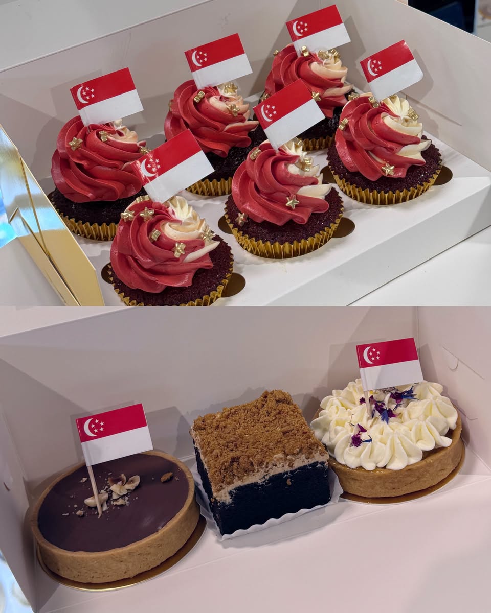 National Day cupcakes and desserts with Singapore flag toppers