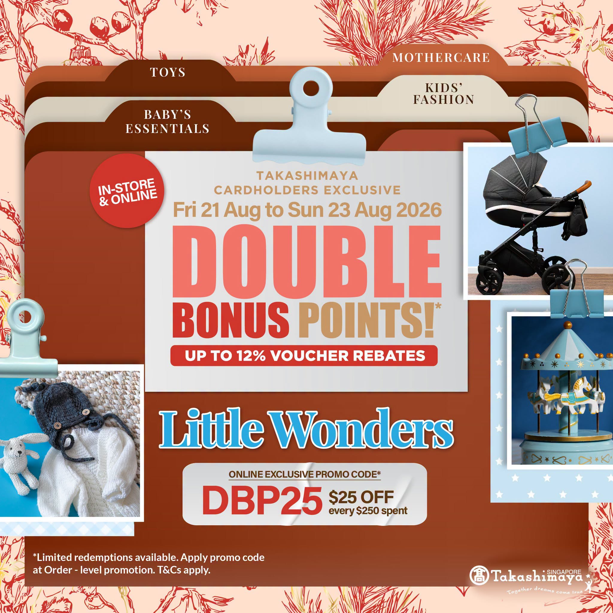Takashimaya Double Bonus Points promotion featuring toys, baby essentials and kids fashion