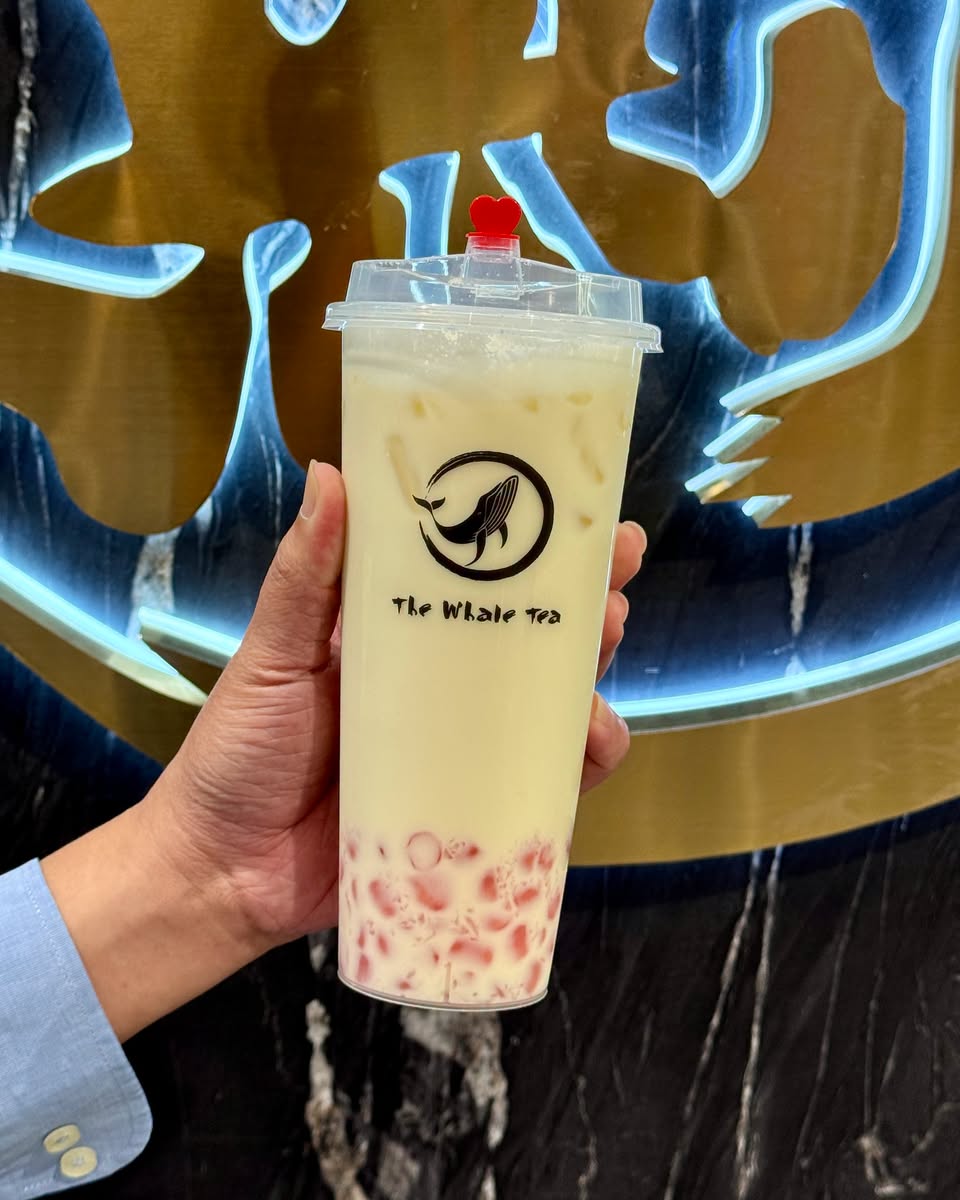 The Whale Tea iced beverage with tapioca pearls