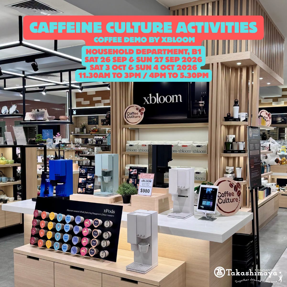 xBloom coffee demo at Takashimaya