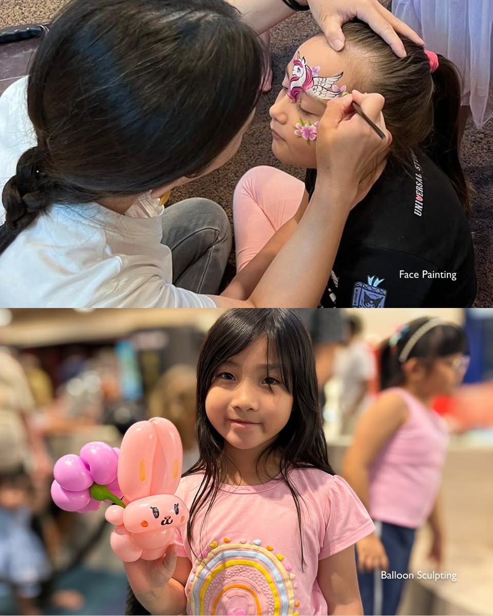 Face painting and balloon sculpting activities for children at Paragon
