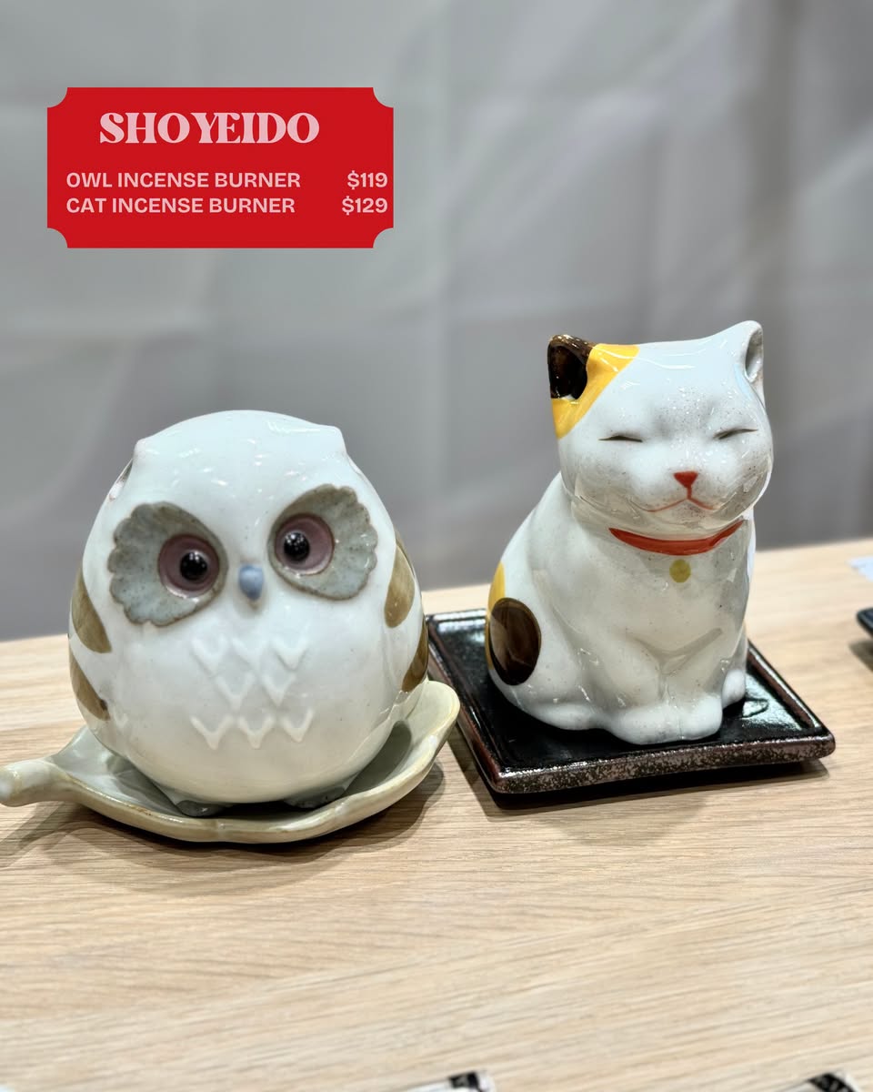 Shoyeido Owl and Cat Incense Burners at Curated Japan
