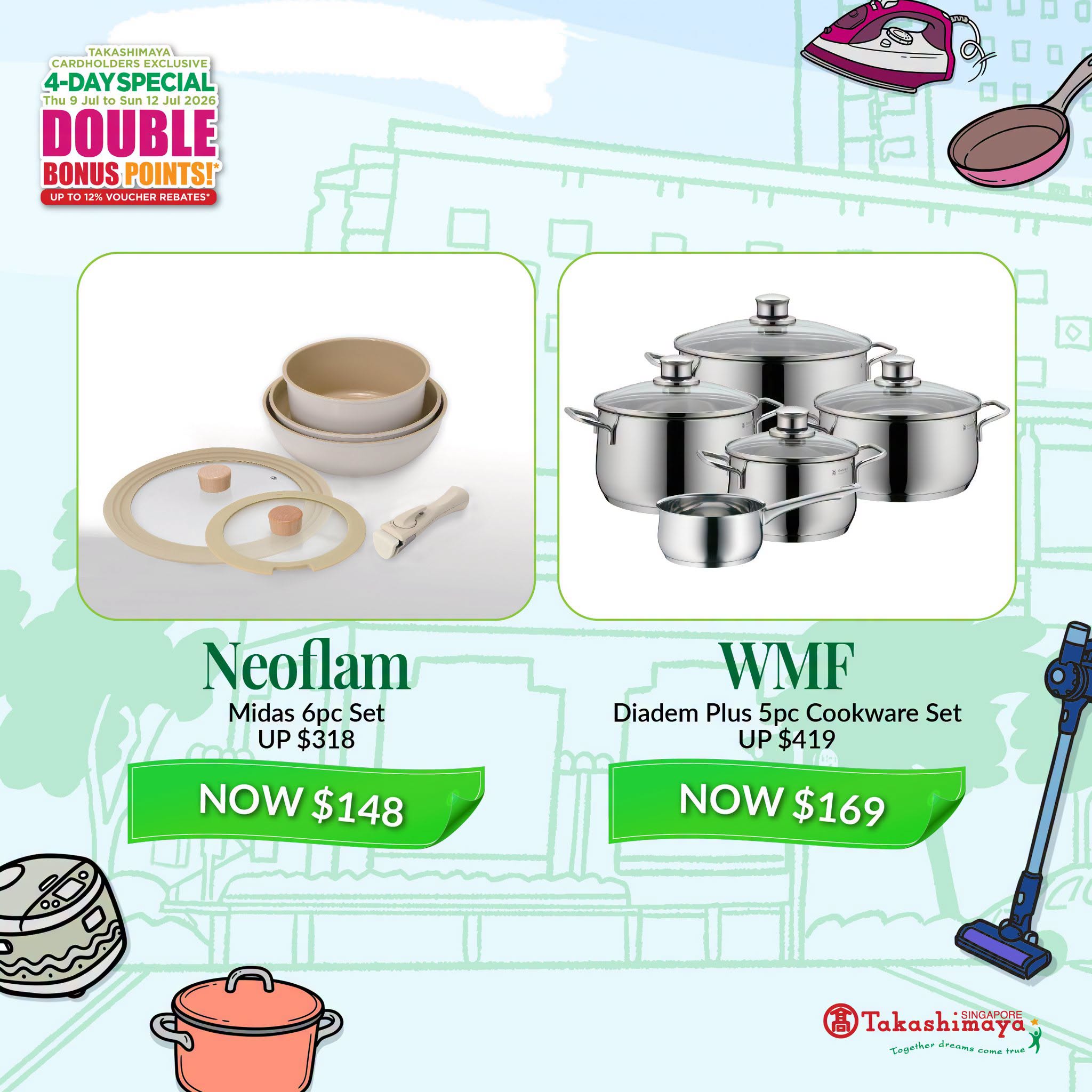 Neoflam and WMF cookware sets at Takashimaya