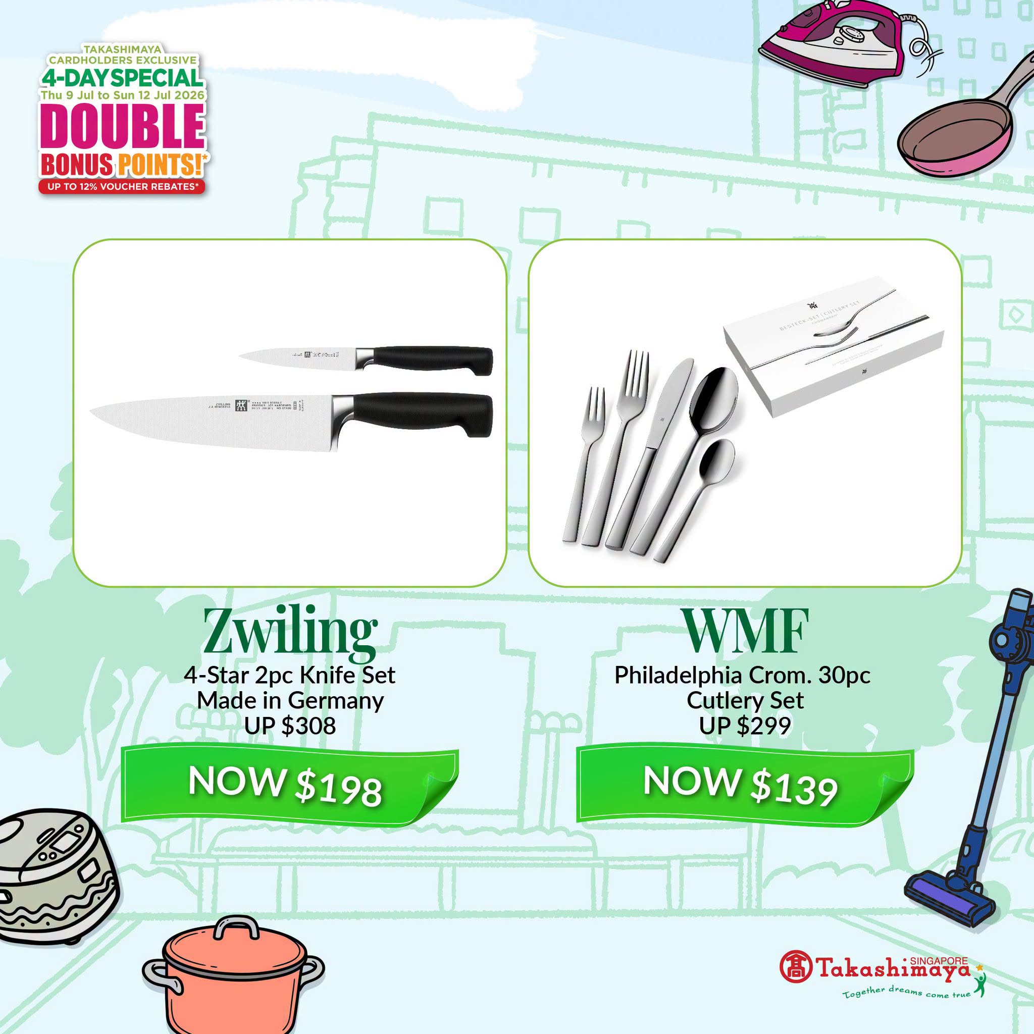 Zwiling knife set and WMF cutlery set at Takashimaya