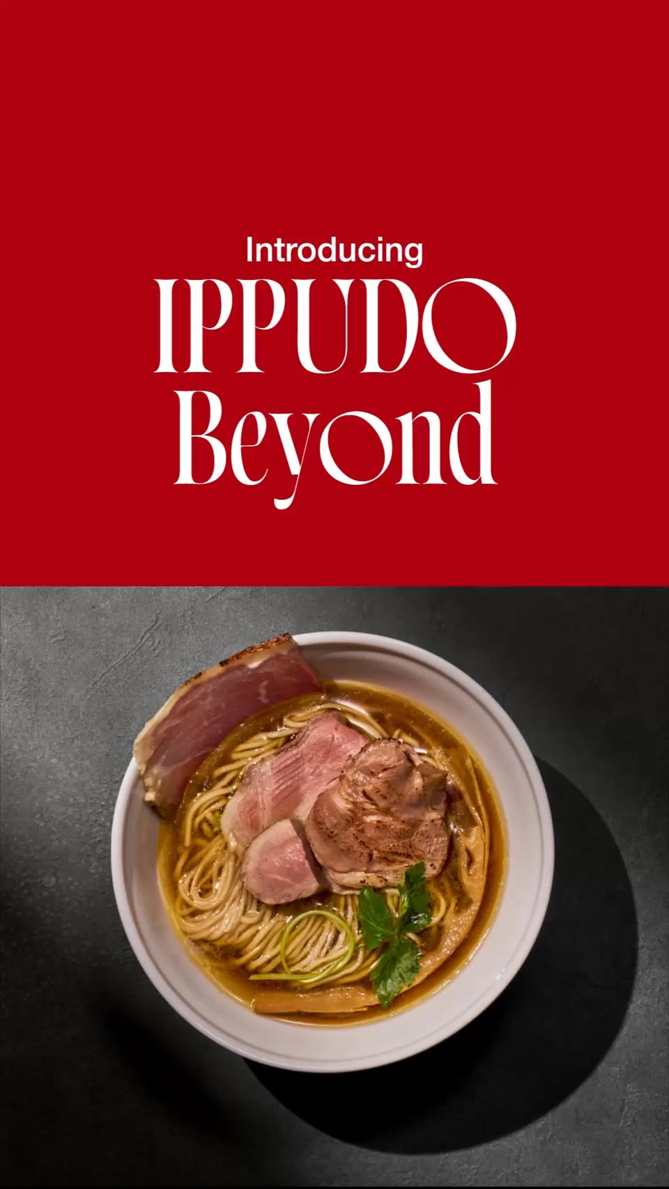 IPPUDO Beyond ramen bowl with sliced pork belly and green onions