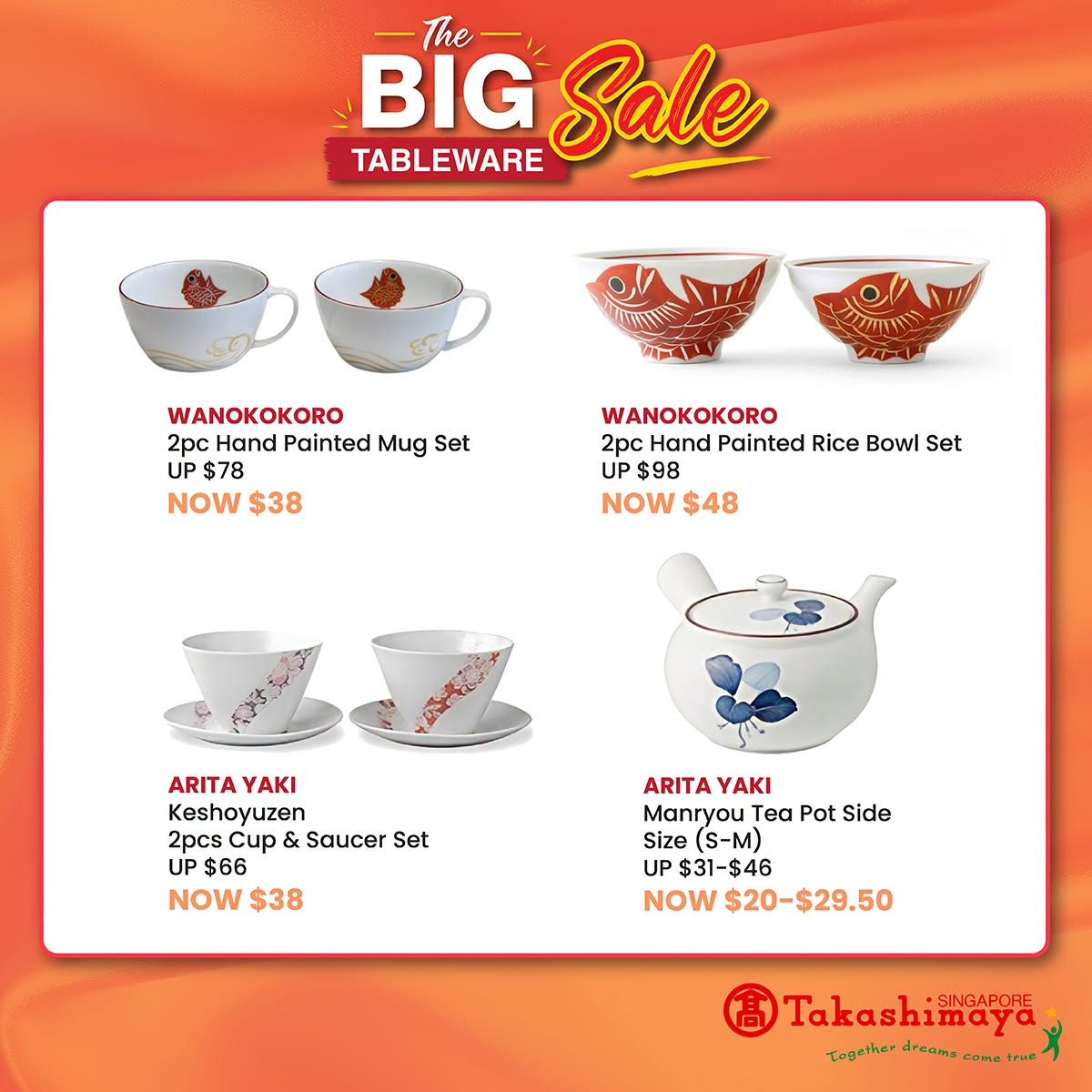 Wanokokoro and Arita Yaki hand-painted ceramic sets at Takashimaya
