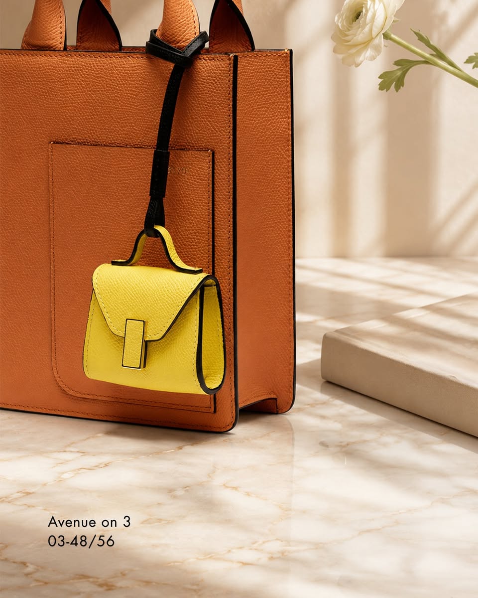 Avenue on 3 yellow mini handbag charm at Paragon