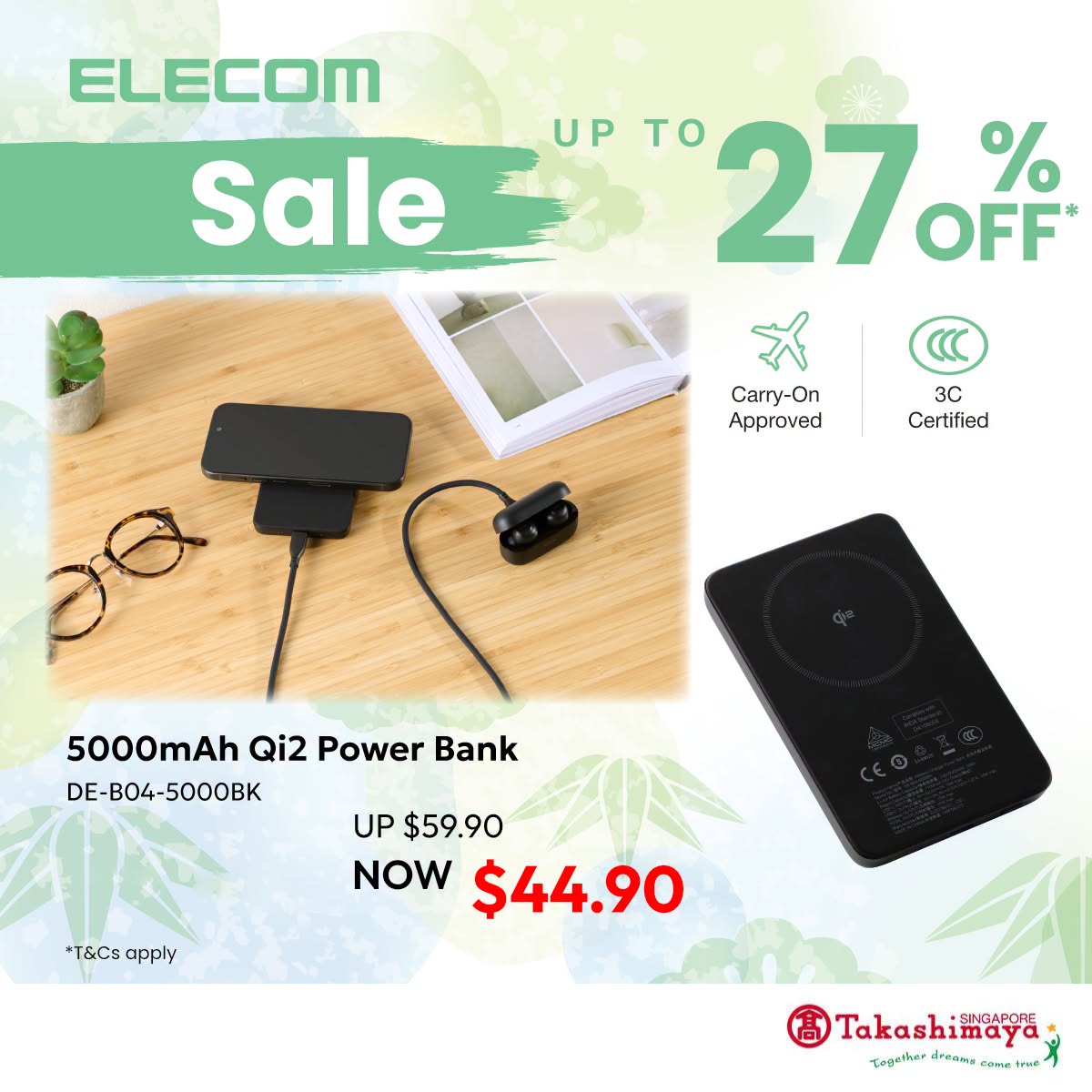 ELECOM 5000mAh Qi2 Power Bank at Takashimaya Shopping Centre