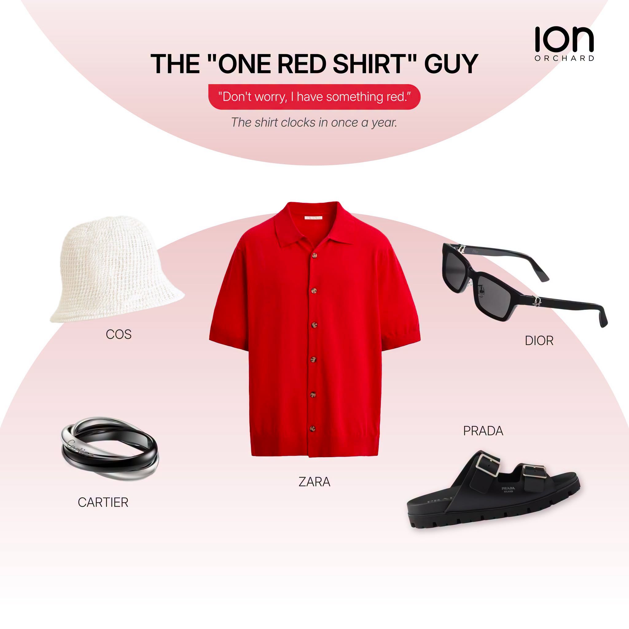 The One Red Shirt Guy outfit featuring COS, Zara, Dior, Cartier and Prada