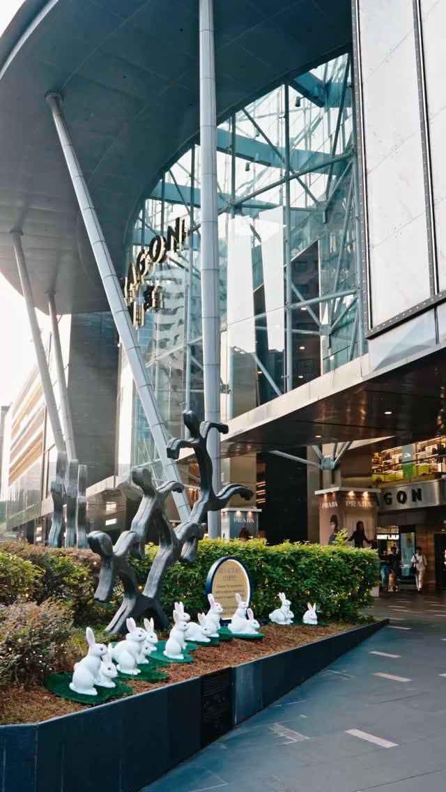 Mid-Autumn Lumiere rabbit sculptures and moon display at Paragon atrium