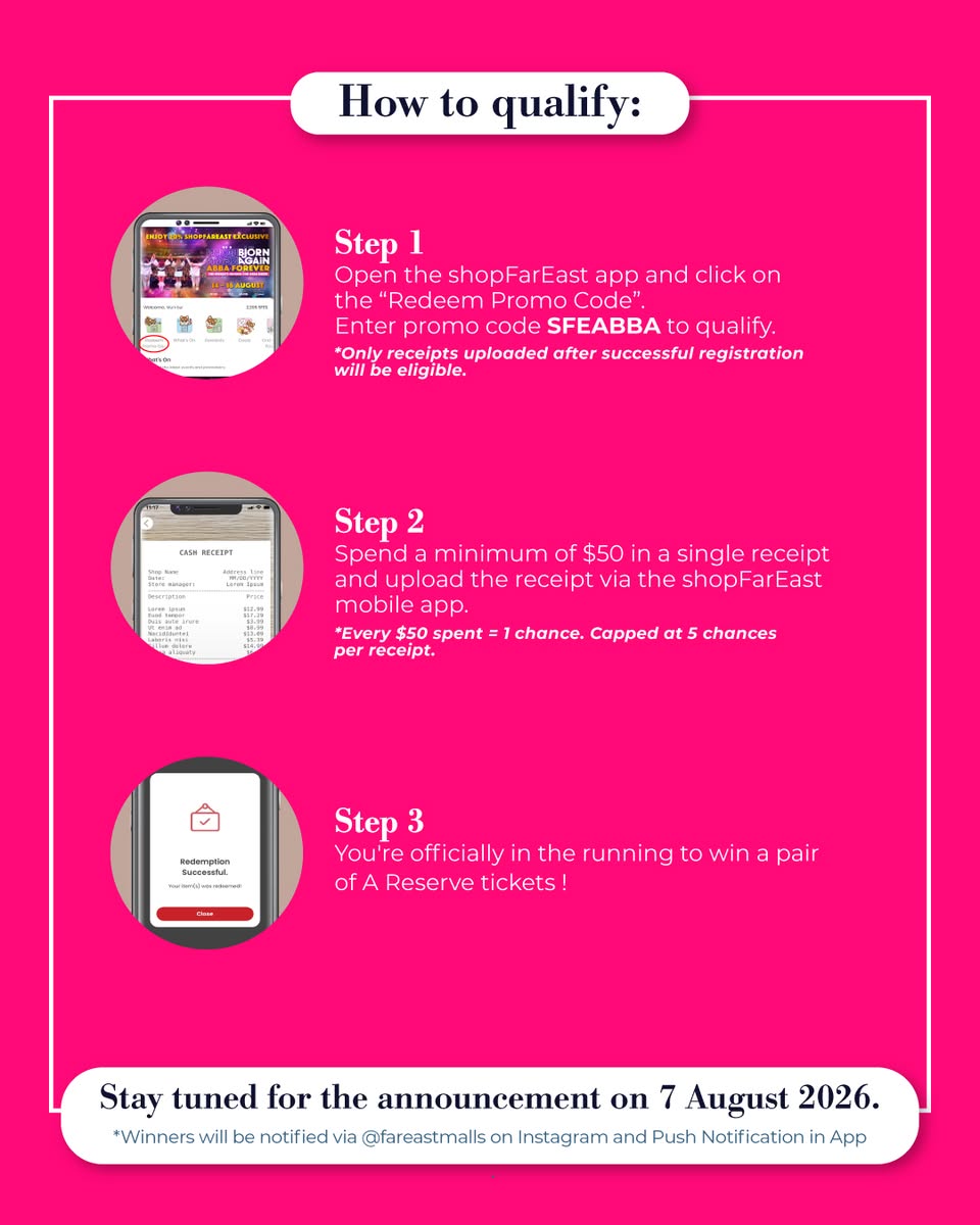 shopFarEast app promo for ABBA Forever Tour ticket giveaway
