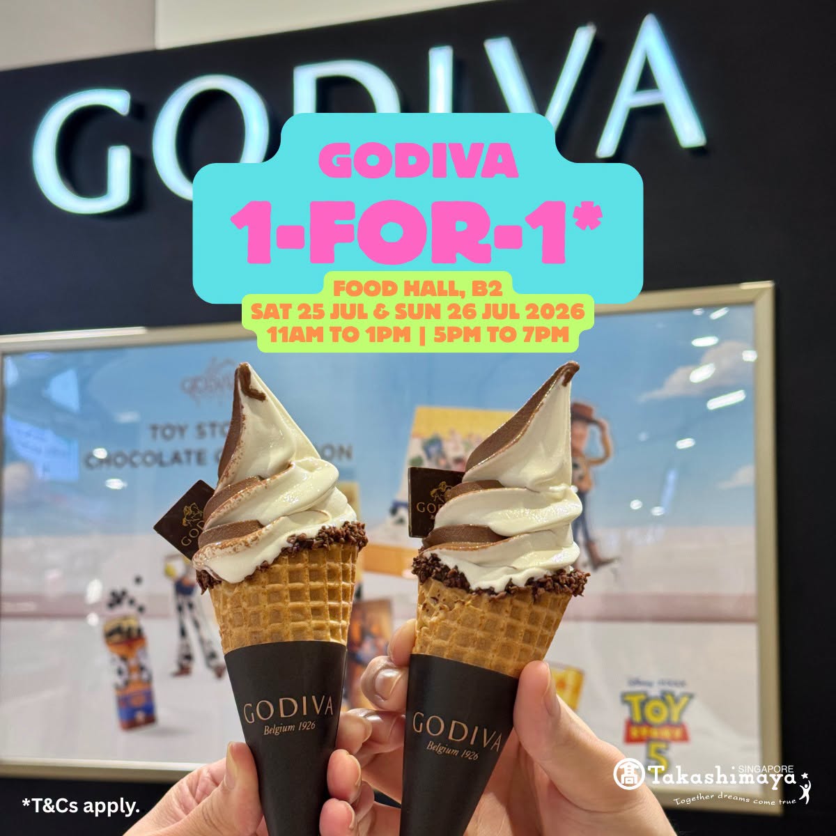 Godiva 1-for-1 ice cream cones at Takashimaya Food Hall B2