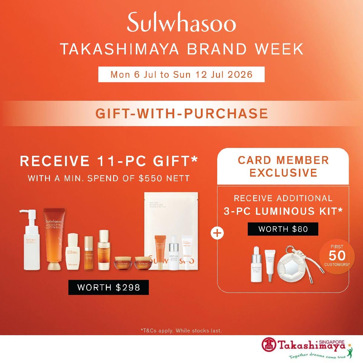 Sulwhasoo 11-piece gift set and Luminous Kit for Takashimaya Cardholders