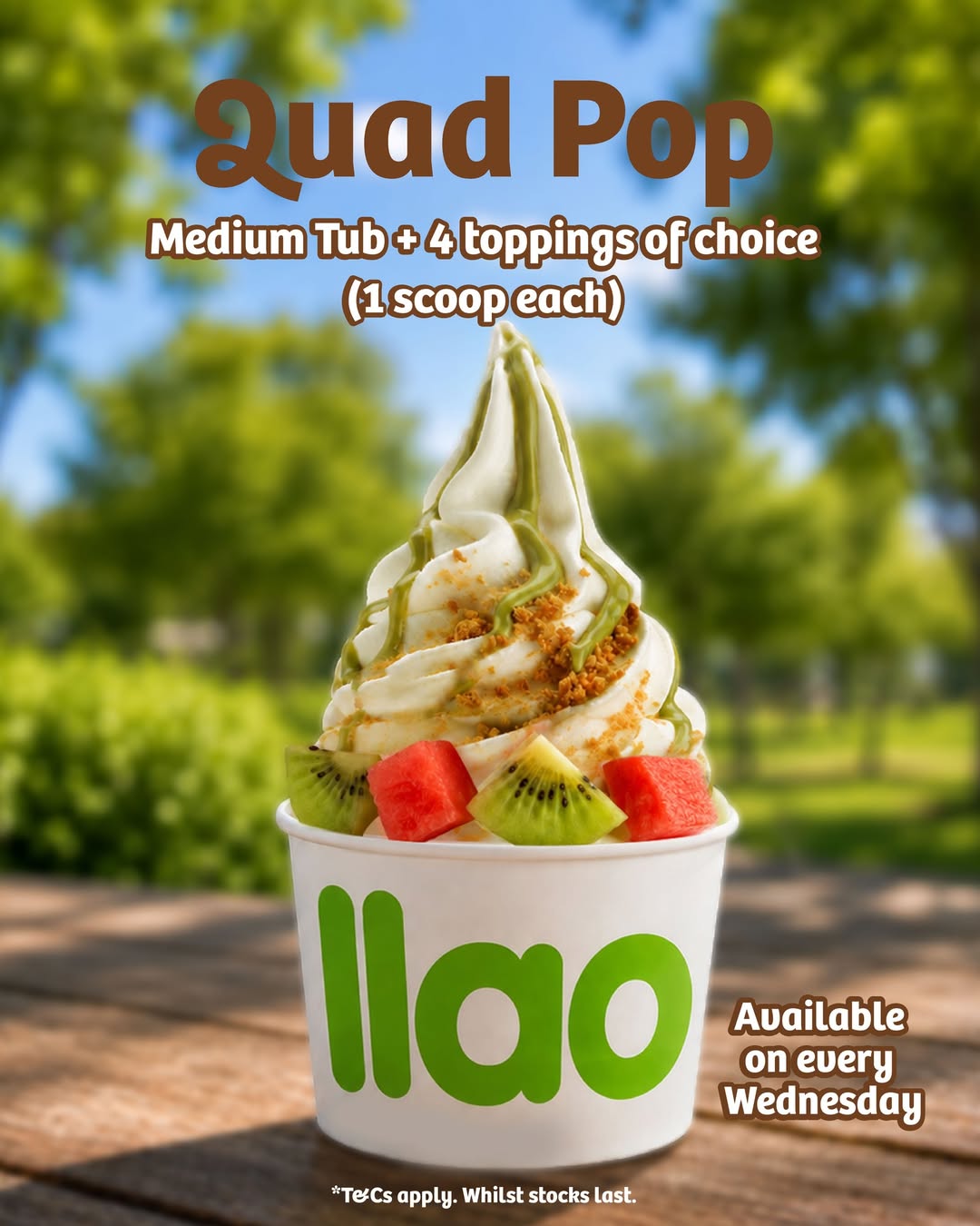 llao llao Quad Pop Medium Tub with four toppings