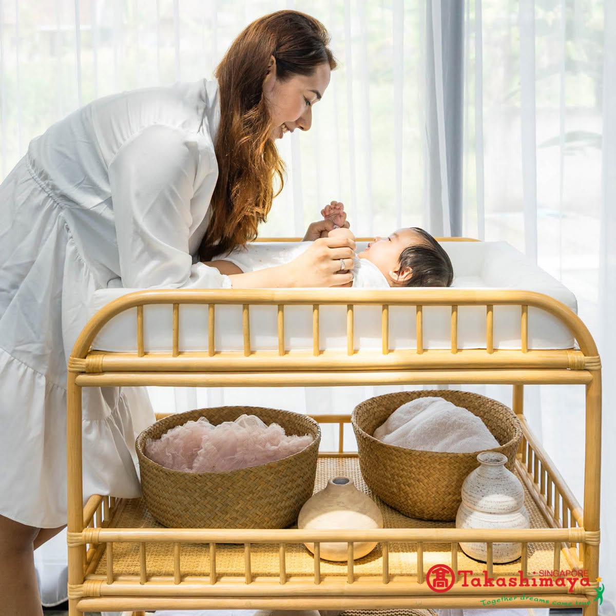 MOMIJI bamboo changing table and baby care items at Takashimaya