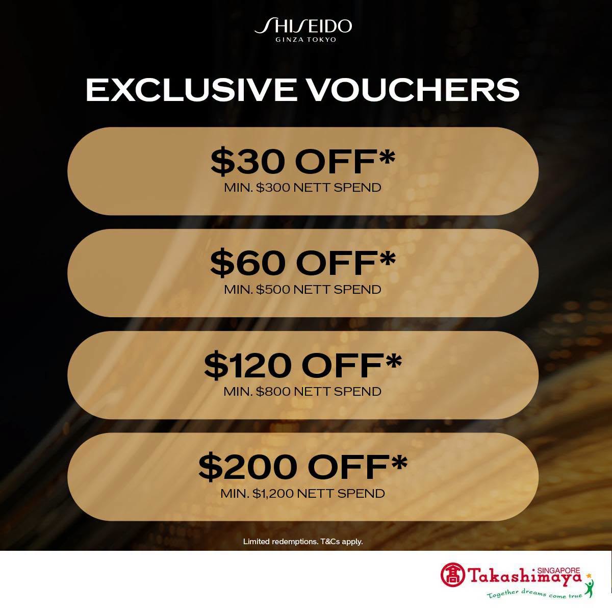 Shiseido voucher discounts at Takashimaya