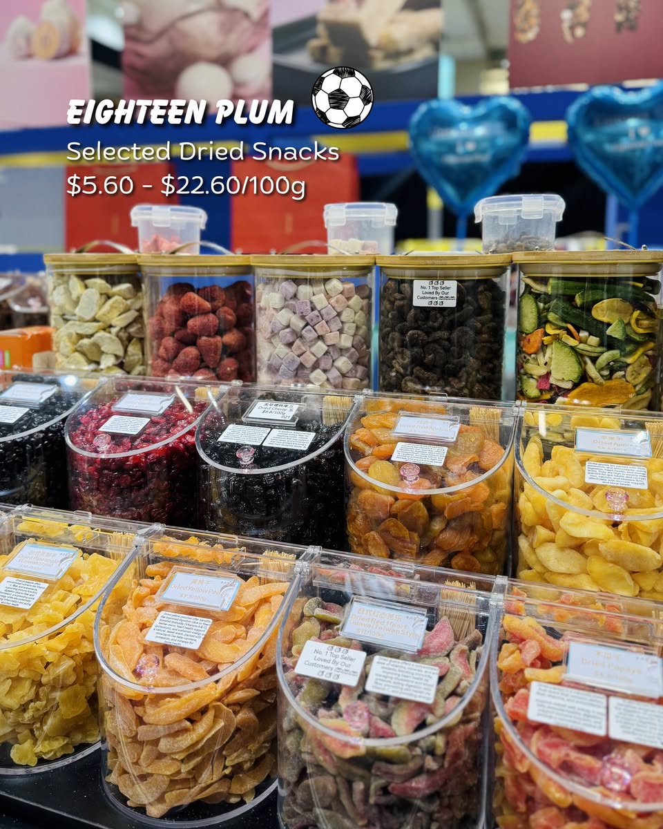 Eighteen Plum dried snacks and candied nuts