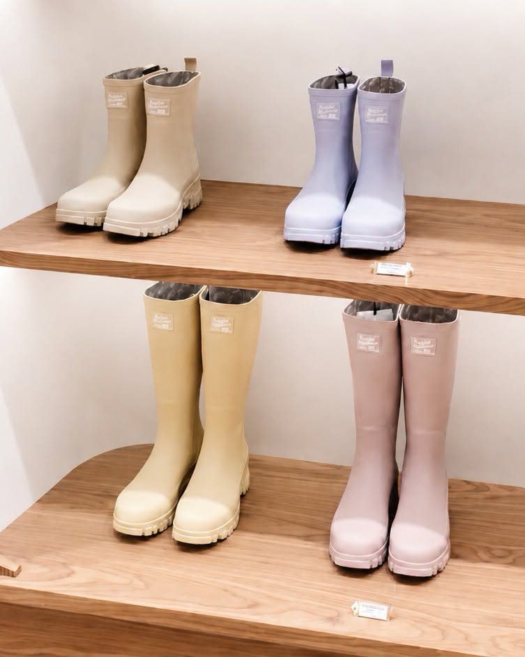 Rockfish Weatherwear rain boots in beige, lavender, cream and dusty pink