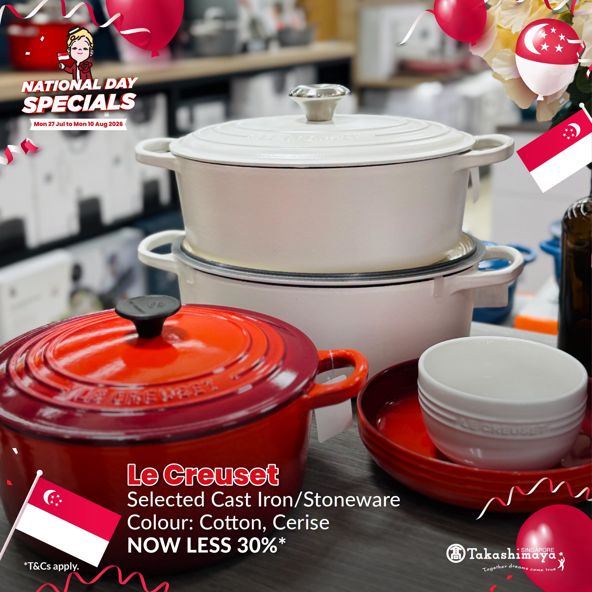 Le Creuset Cast Iron and Stoneware in Cotton and Cerise