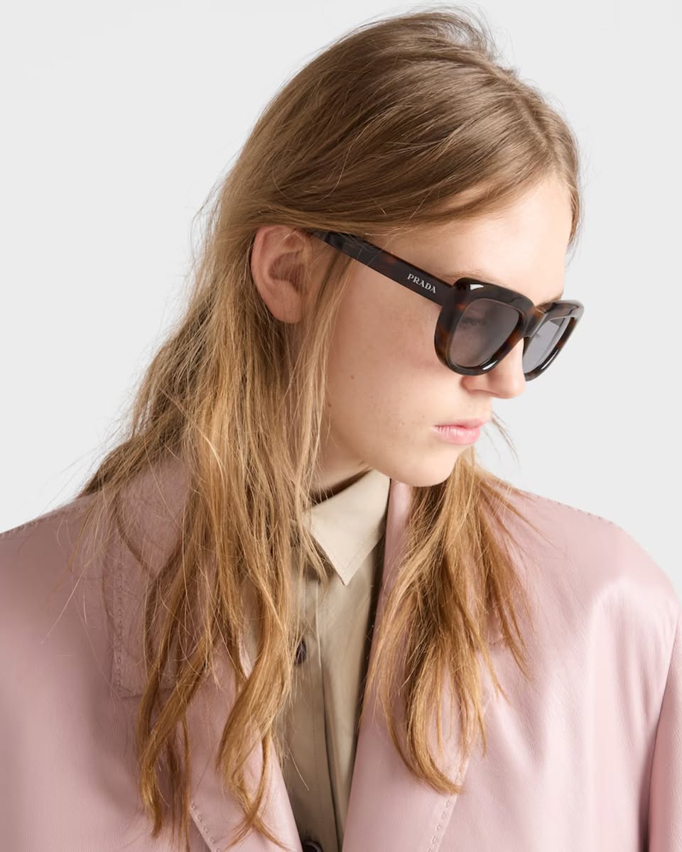 PRADA tortoiseshell sunglasses worn by model
