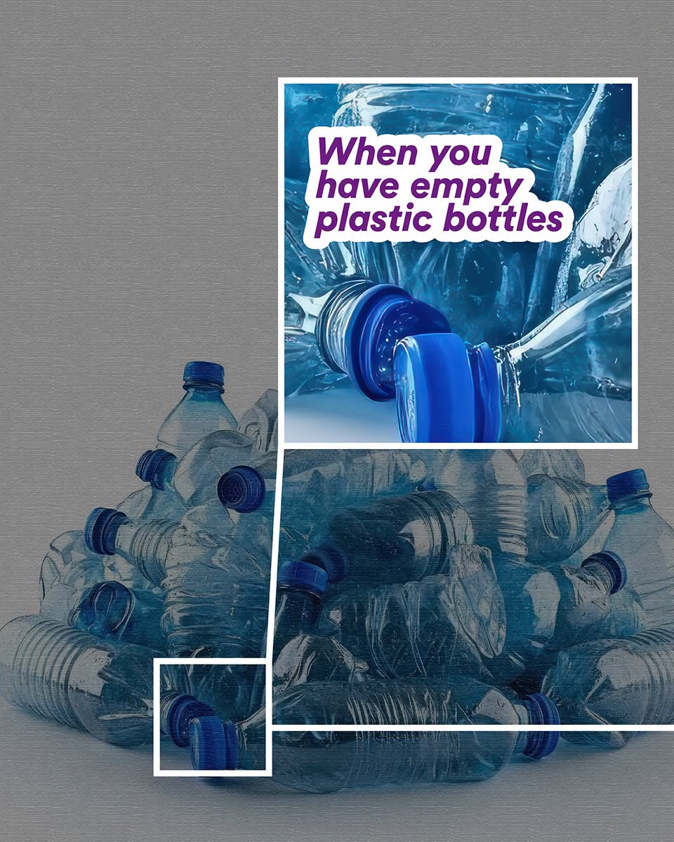 Crushed empty plastic bottles for recycling at 313@somerset