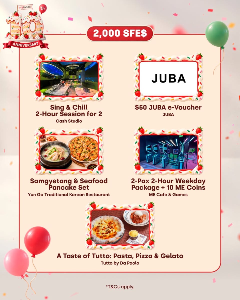$2,000 SFE$ rewards including Cash Studio, JUBA, Yun Ga, ME Café & Games and Tutto by Da Paolo