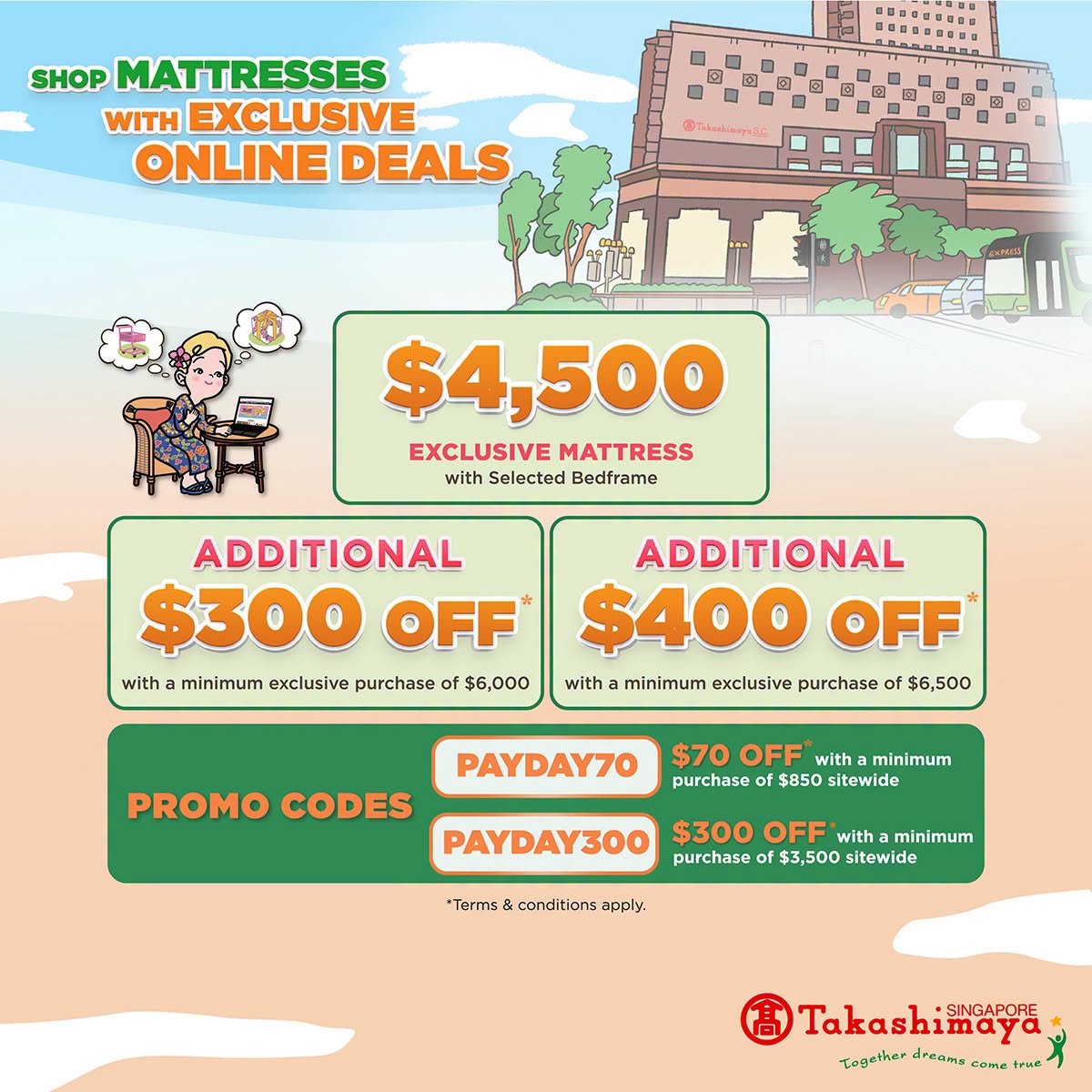Takashimaya mattress promo codes and tiered discounts