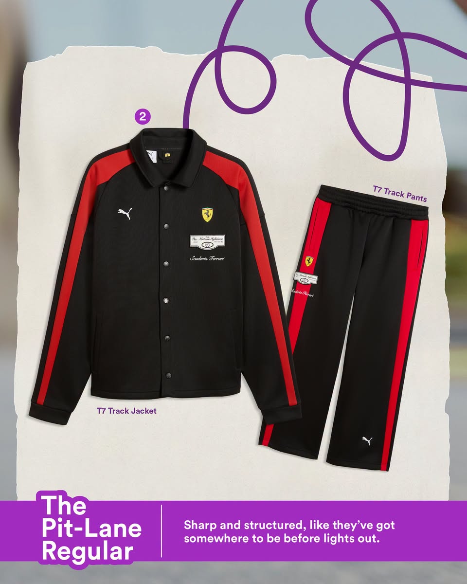Scuderia Ferrari T7 Track Jacket and T7 Track Pants in black with red panels