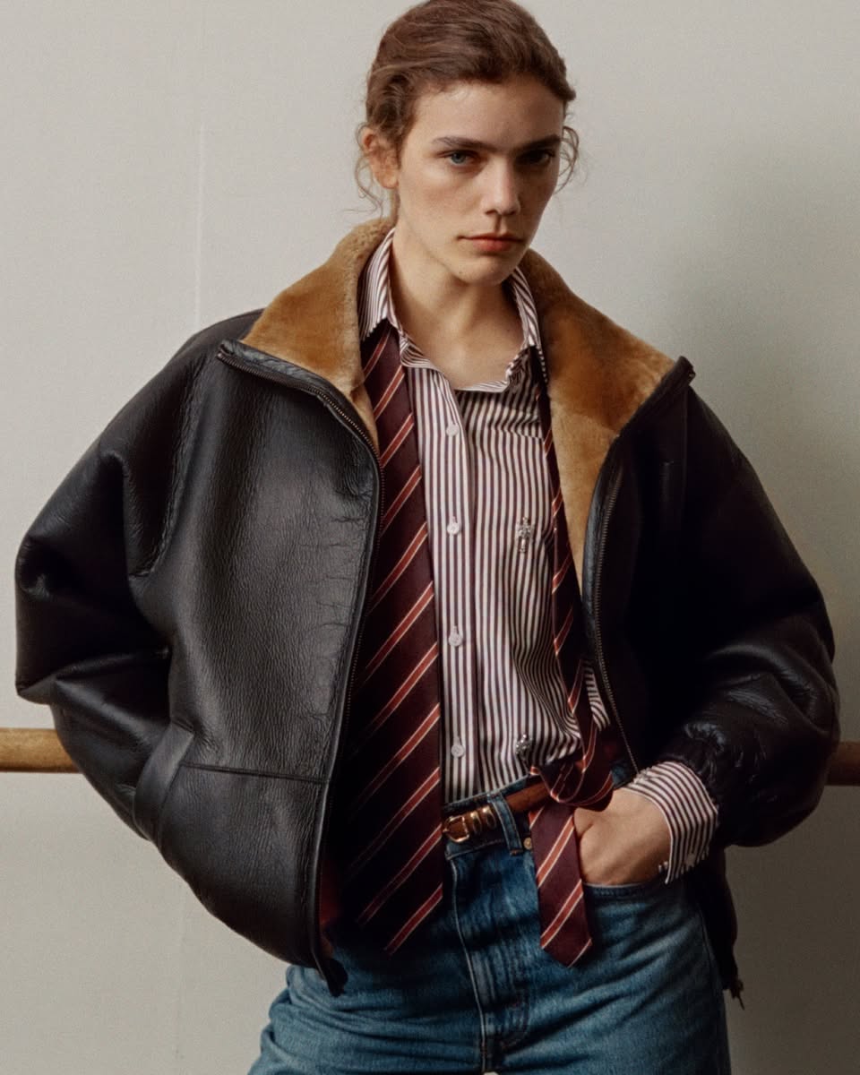 Sandro leather jacket with shearling collar