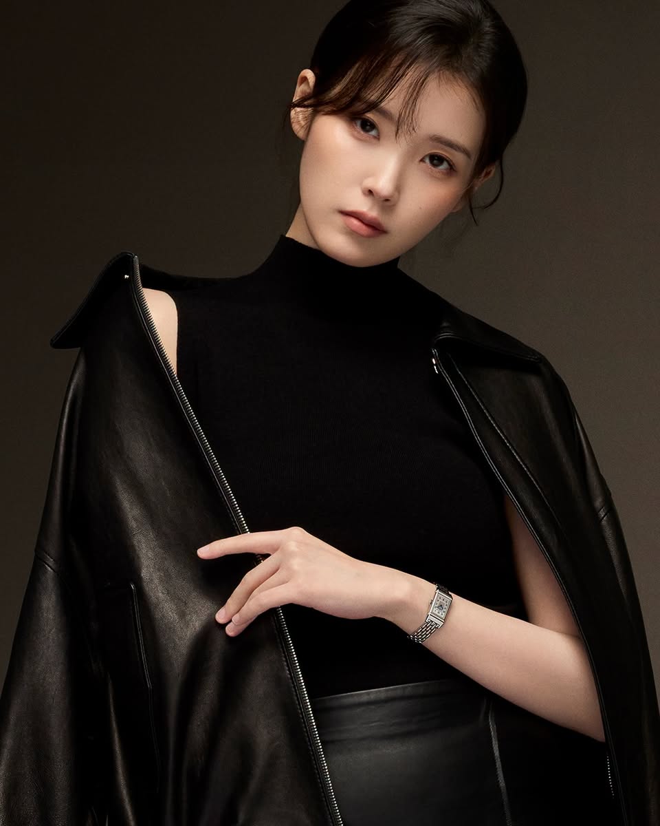 IU in black leather jacket for Jaeger-LeCoultre The Hour Before campaign