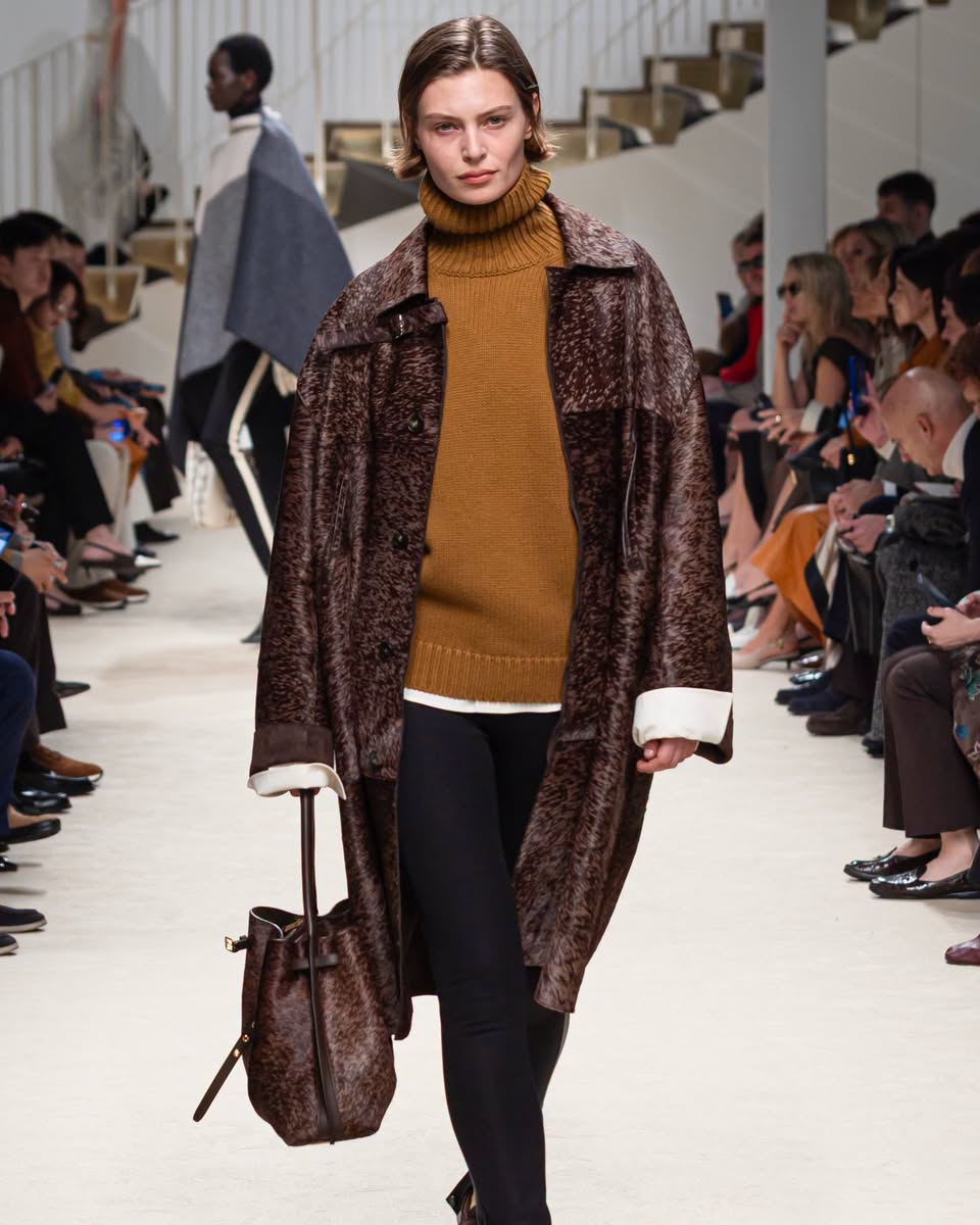 Model on the runway at the Tod's Fall-Winter 2026/27 preview