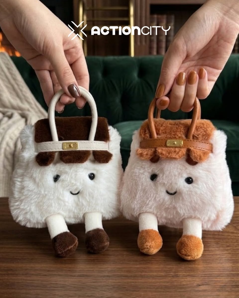Lollipoppi plush handbag charms in white and pink