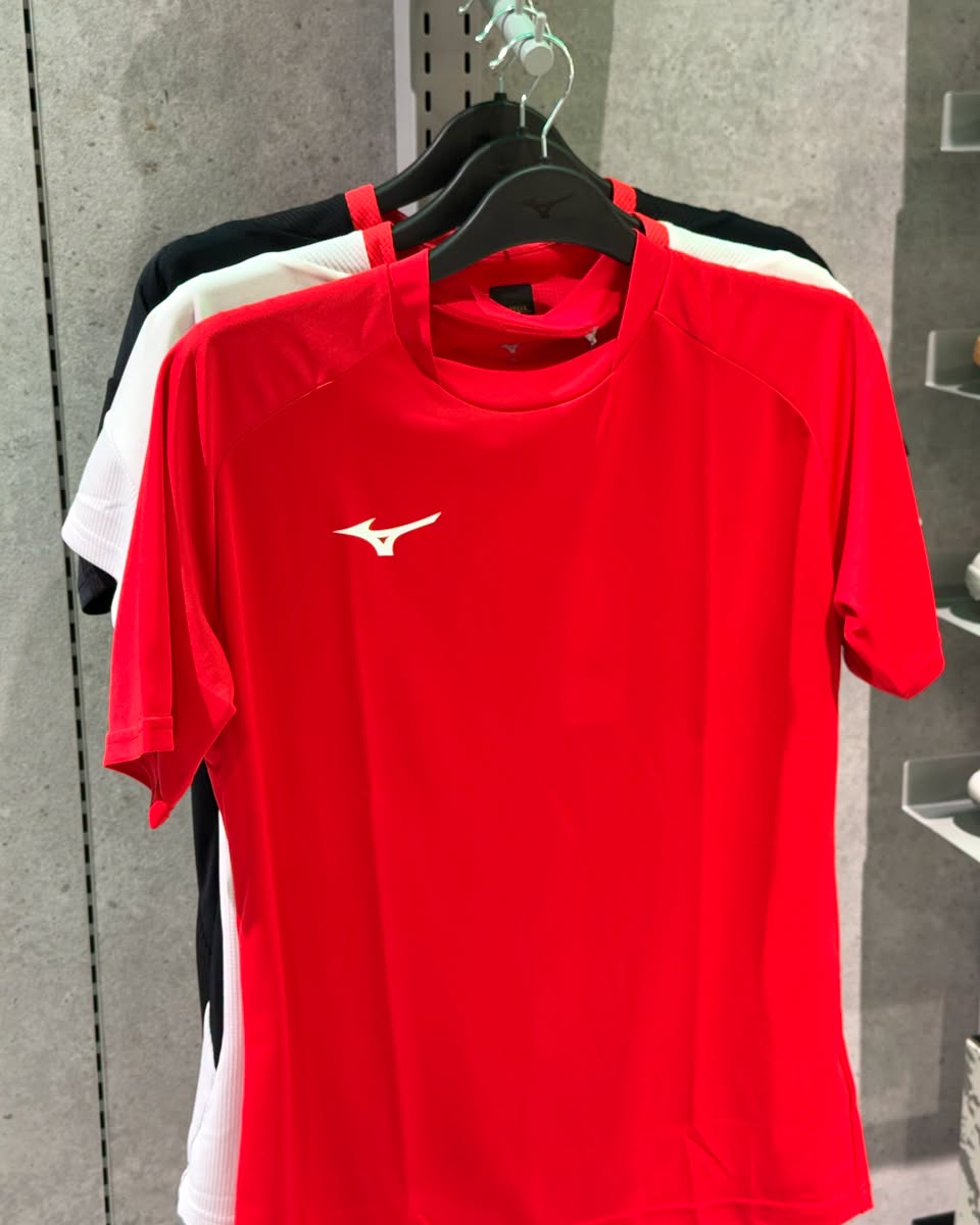 Mizuno red, white and black athletic shirts