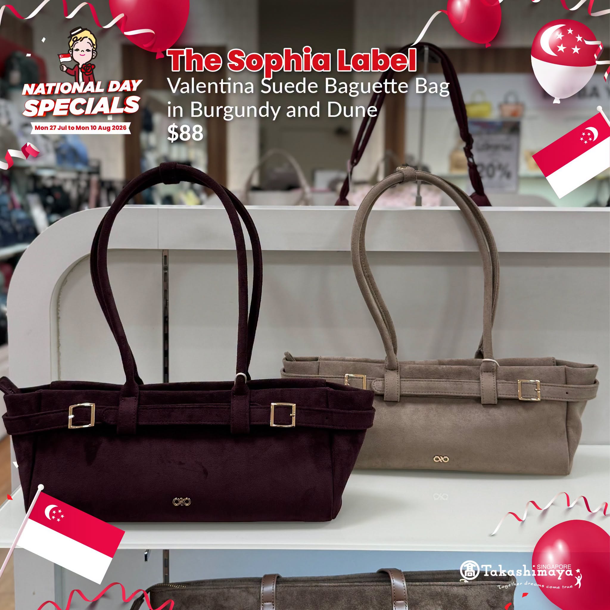 The Sophia Label Valentina Suede Baguette Bag at Takashimaya
