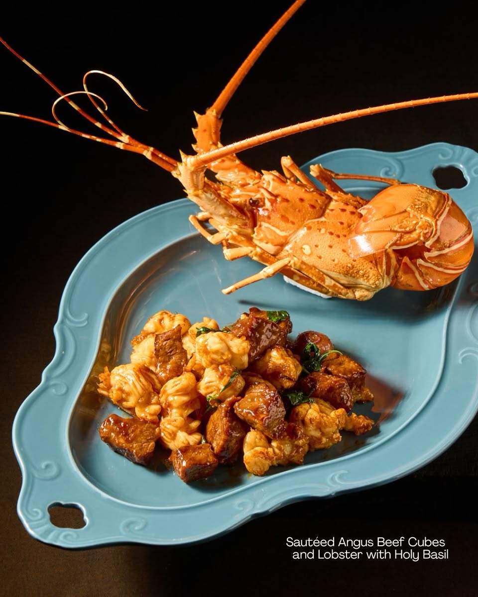 Sautéed Angus Beef Cubes and Lobster with Holy Basil
