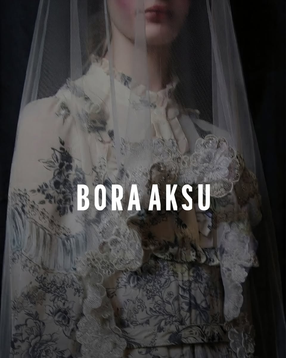 BORA AKSU floral dress with lace detailing and veil