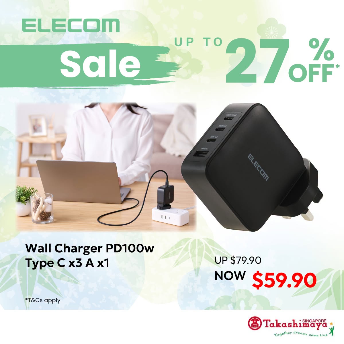 ELECOM Wall Charger PD100W at Takashimaya Singapore