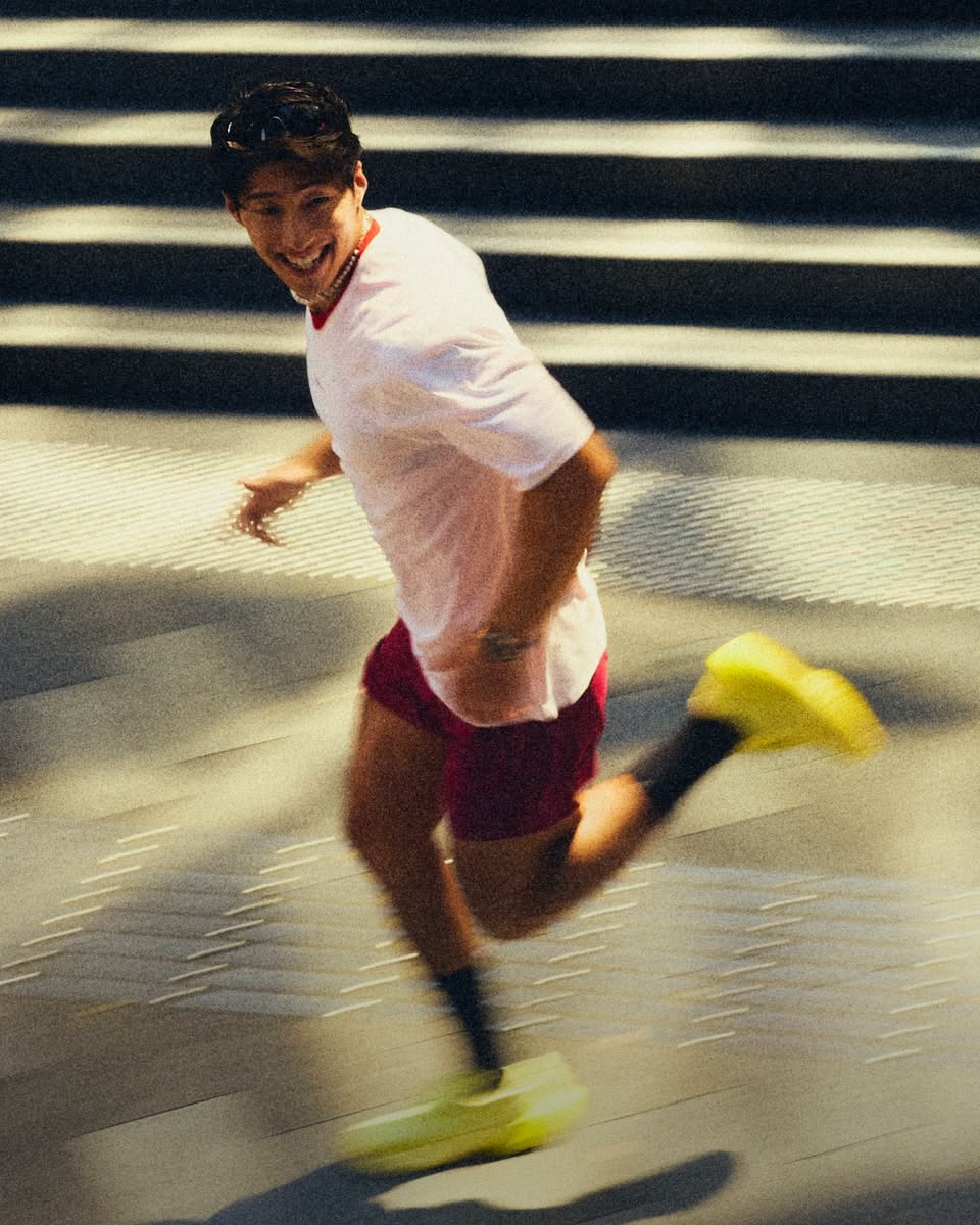 Runner in motion at night in lululemon Fast and Free gear