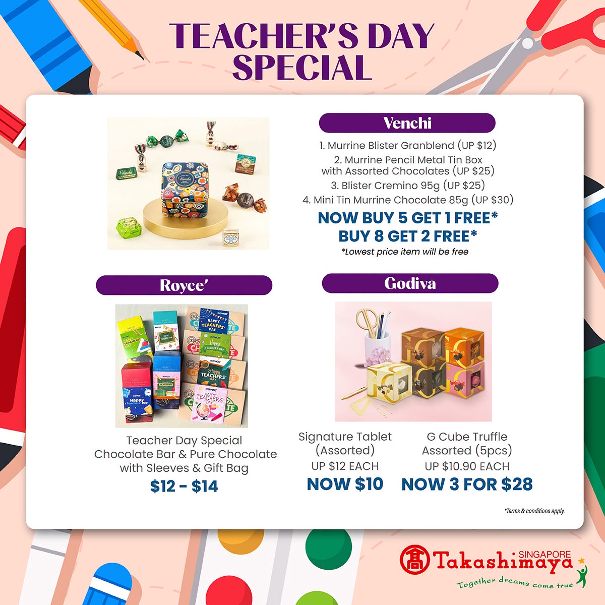 Venchi, Royce and Godiva chocolate promotions at Takashimaya