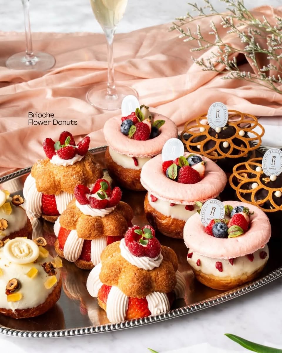 Brioche Flower Donuts on silver platter at RITUEL Cafe