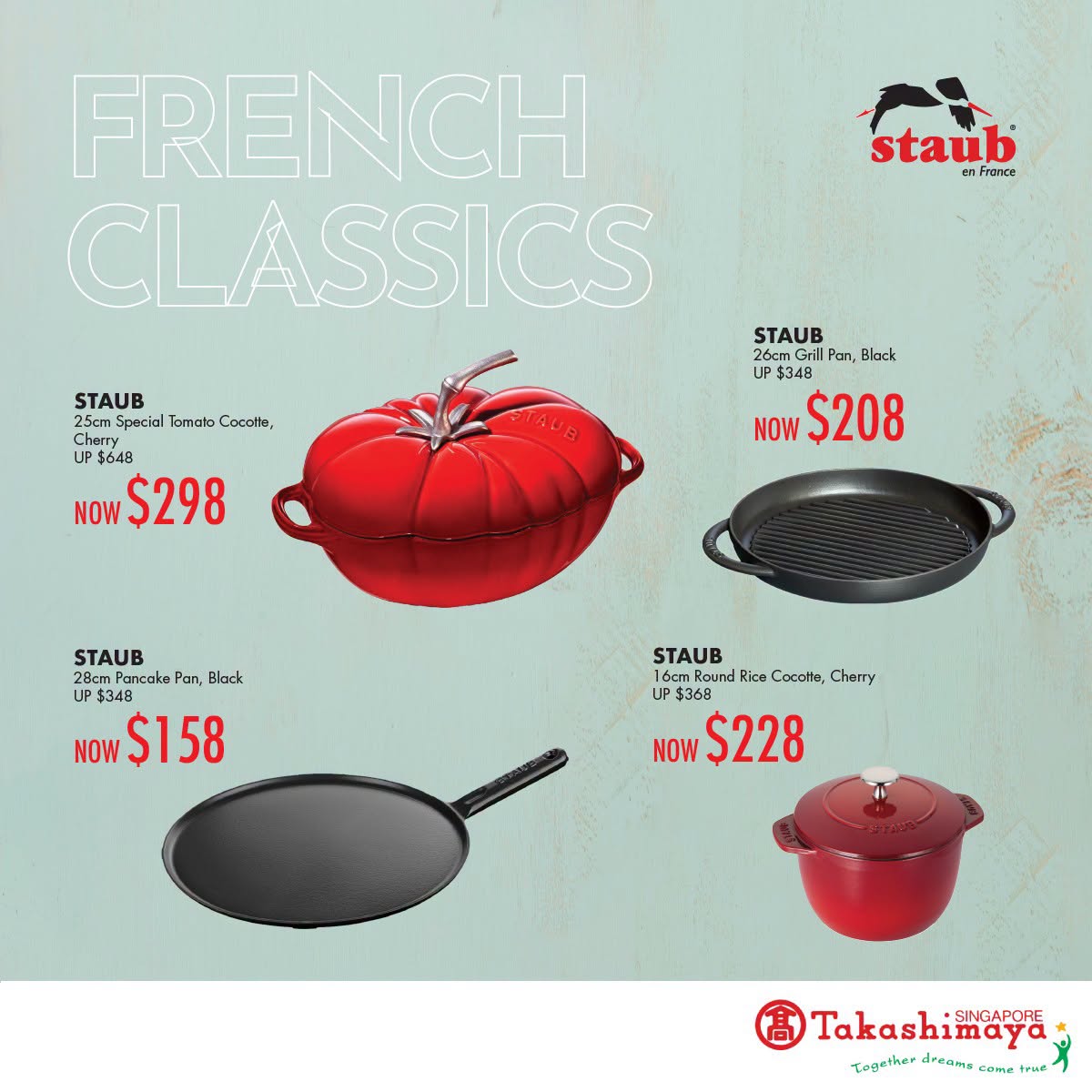 Staub cocottes and pans on sale