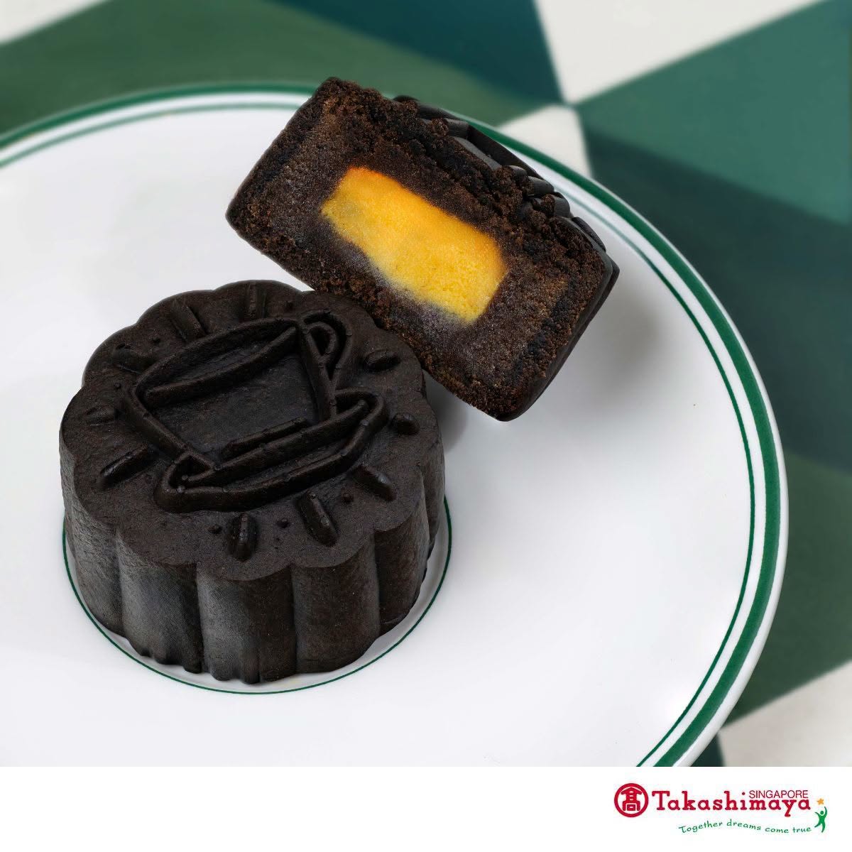 Dark chocolate mooncake with custard filling