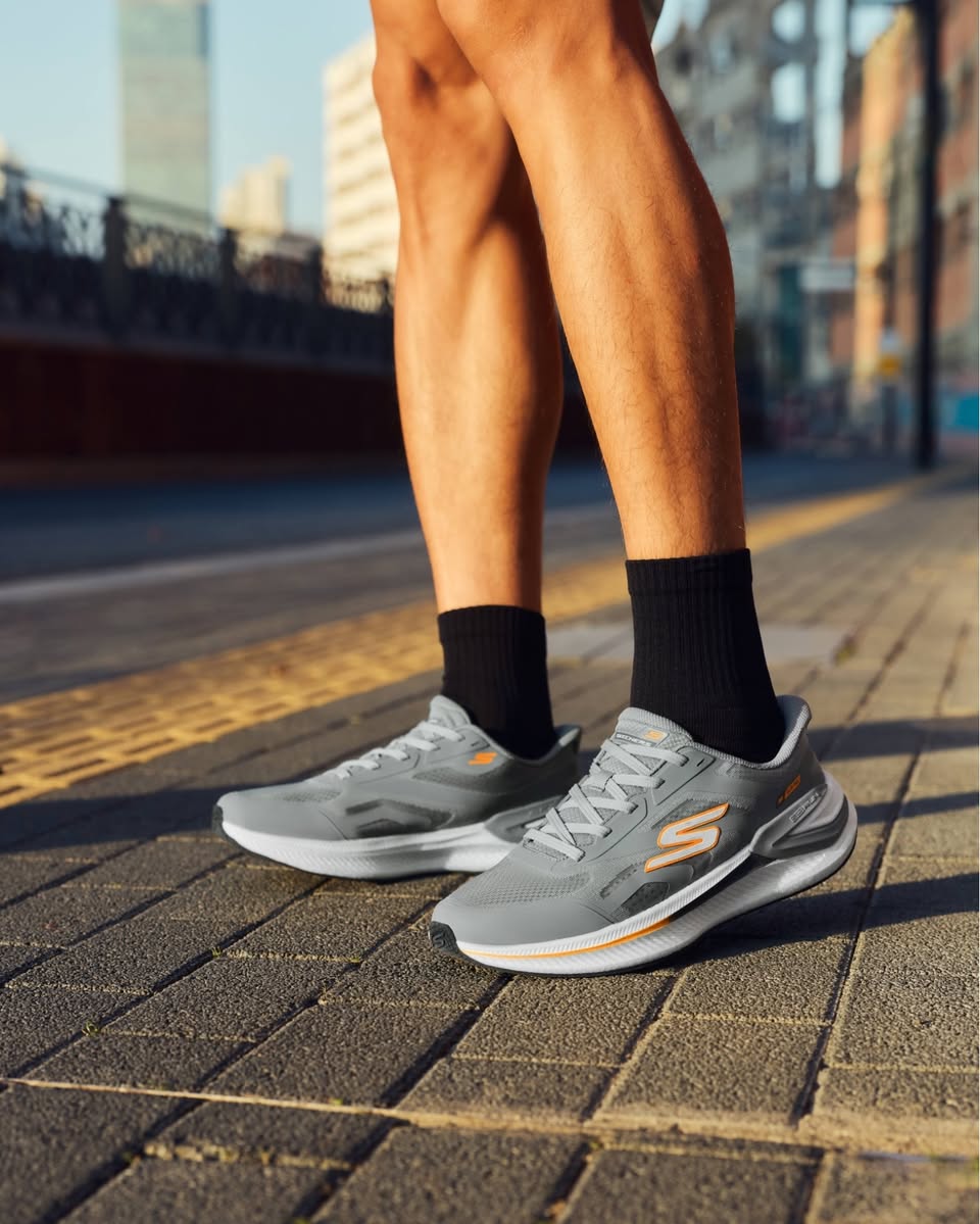 Skechers GOrun Consistent Pro gray running shoes with orange accents