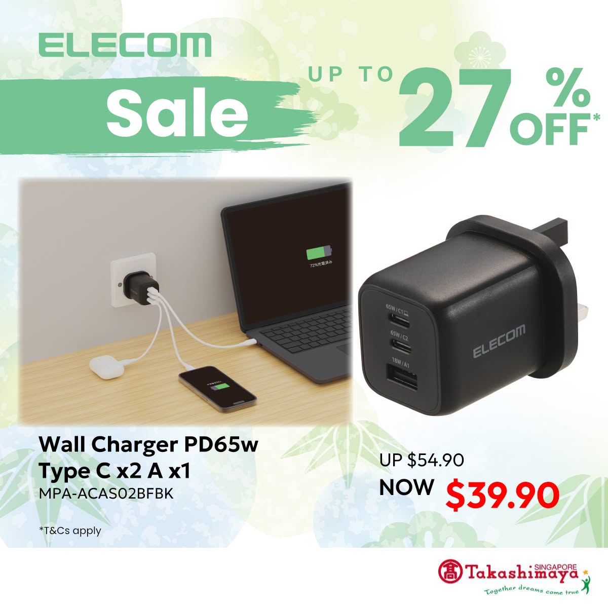 ELECOM Wall Charger PD65W at Takashimaya Singapore