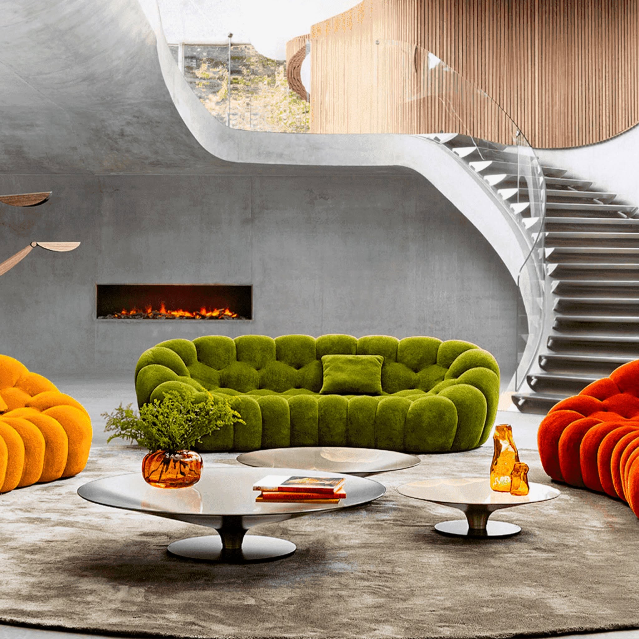 Buddha sofa and coffee tables on display