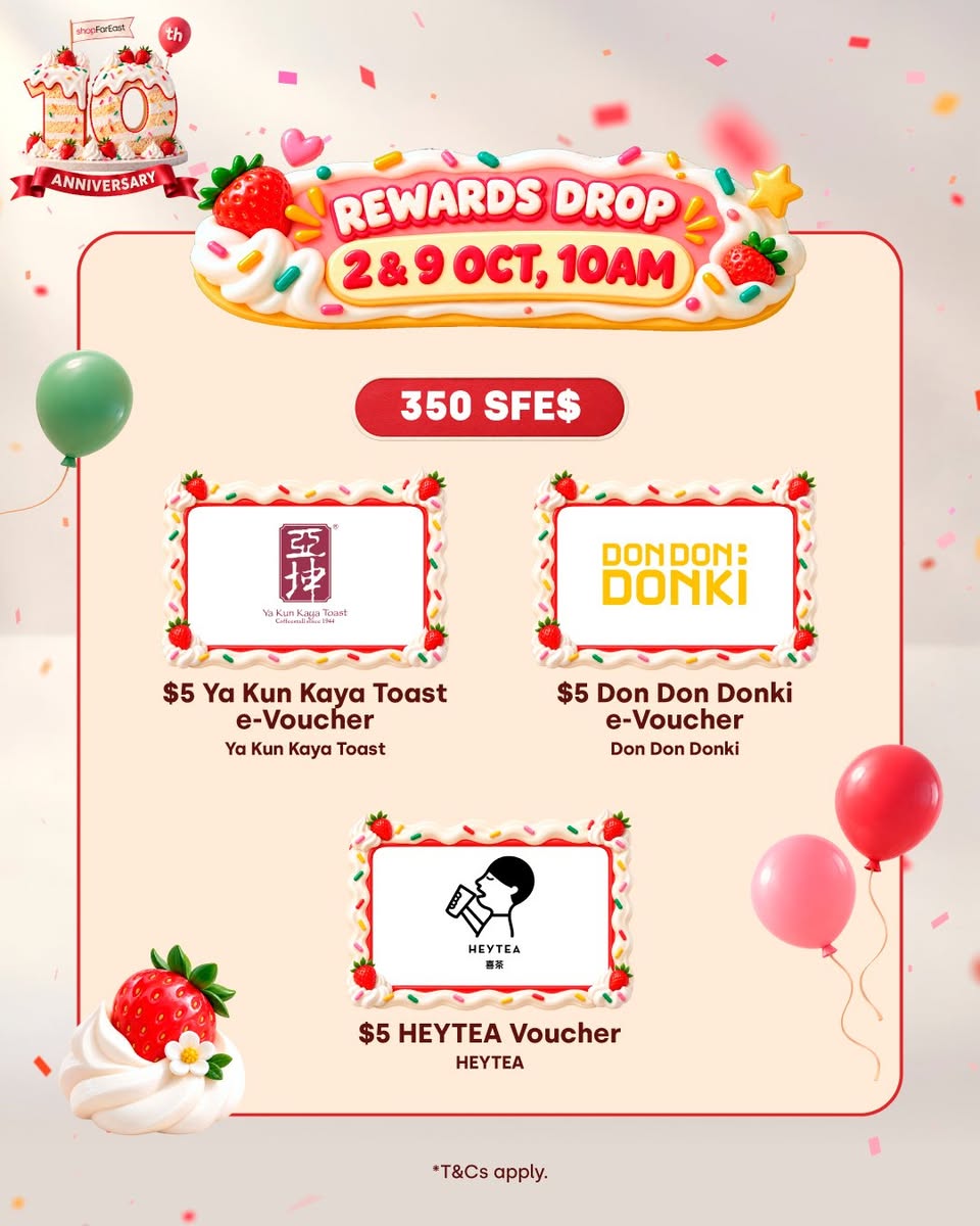 Rewards Drop vouchers from Ya Kun Kaya Toast, Don Don Donki and HEYTEA
