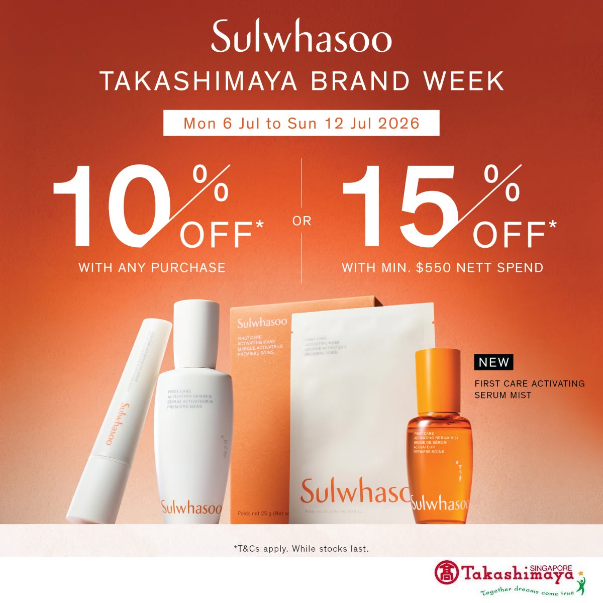 Sulwhasoo 10% and 15% off discounts and First Care Activating Serum Mist