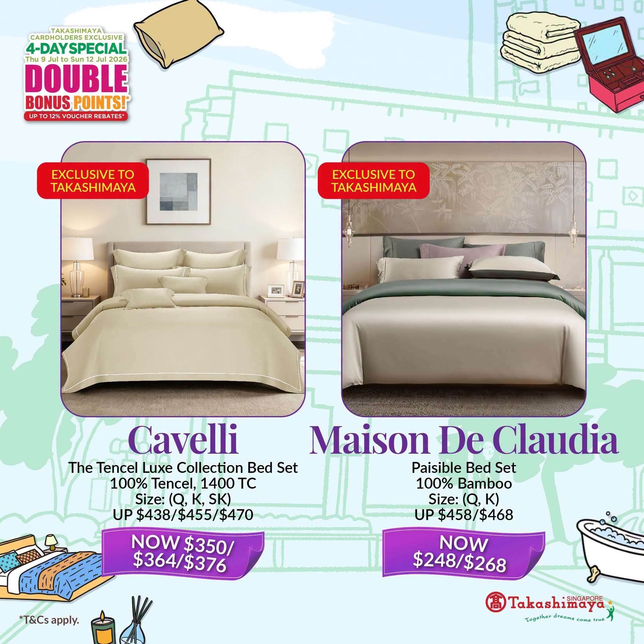 Cavelli and Maison De Claudia bed sets at Takashimaya