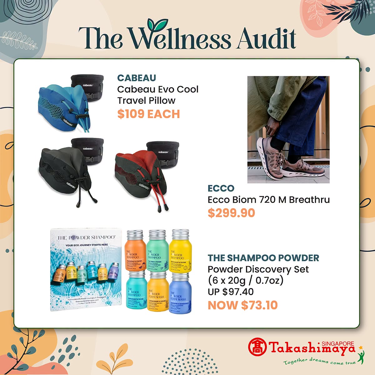 Cabeau Evo Cool Travel Pillow, Ecco Eco Biom 720 M shoe and The Body Shop Shampoo Powder Discovery Set