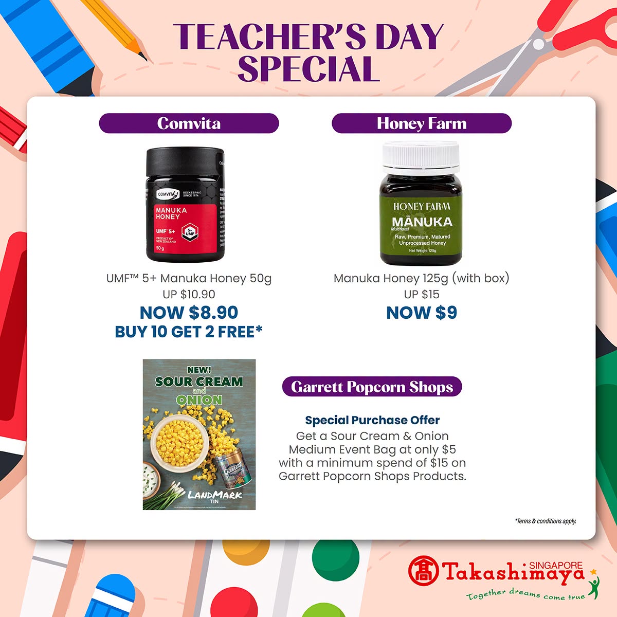 Comvita, Honey Farm and Garrett Popcorn promotions at Takashimaya